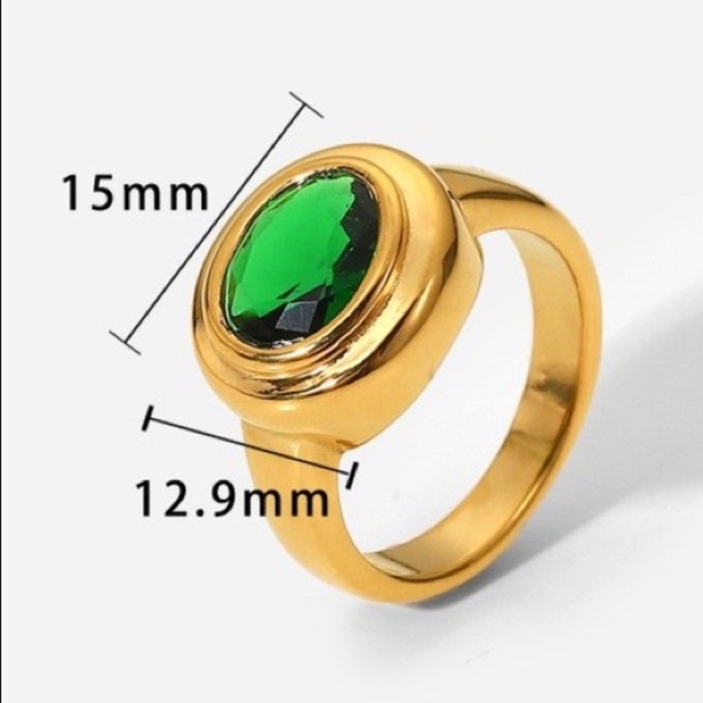 18K Gold Minimalist Green Oval Zircon Multilayered Three Dimensional Design Ring - Picture 10 of 12